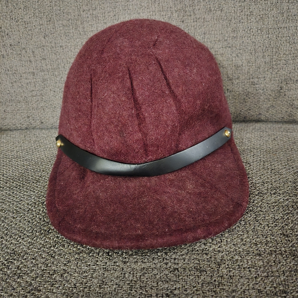 Elegant Burgundy Wool Hat with Black Band